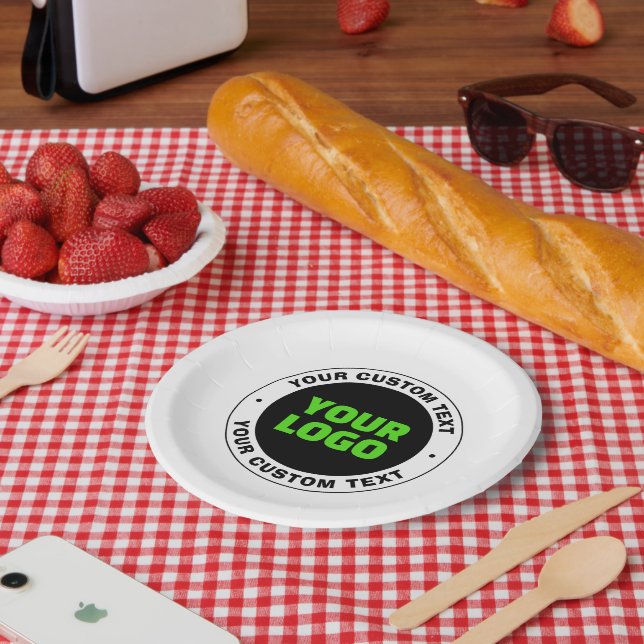 Add Your Own Business Logo or Uploaded Design Paper Plates (Picnic)