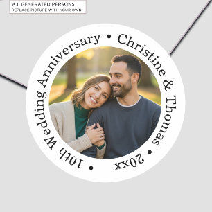 Add Your Own Couple Photo 10th Wedding Anniversary Classic Round Sticker