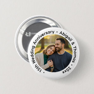 Add Your Own Couple Photo 15th Wedding Anniversary Button