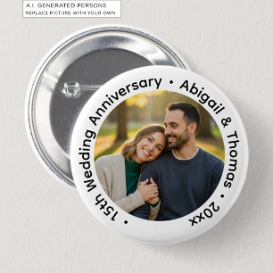 Add Your Own Couple Photo 15th Wedding Anniversary Button