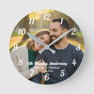 Add Your Own Couple Photo 15th Wedding Anniversary Round Clock
