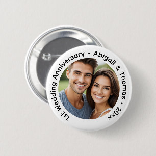 Add Your Own Couple Photo 1st Wedding Anniversary  Button