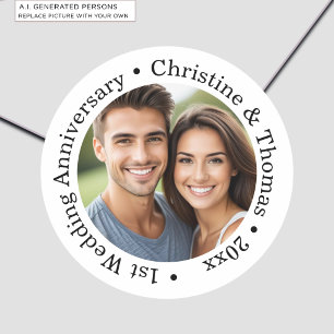 Add Your Own Couple Photo 1st Wedding Anniversary Classic Round Sticker