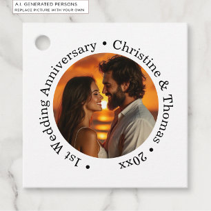 Add Your Own Couple Photo 1st Wedding Anniversary Favor Tags