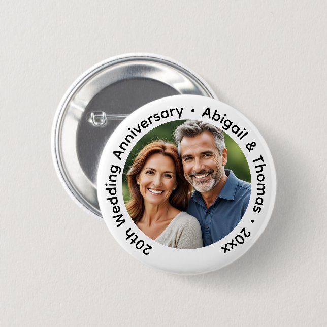 Add Your Own Couple Photo 20th Wedding Anniversary Button (Front & Back)