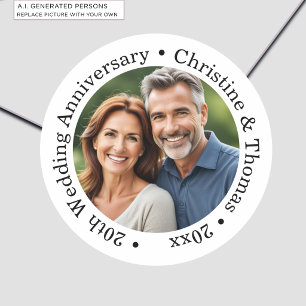 Add Your Own Couple Photo 20th Wedding Anniversary Classic Round Sticker