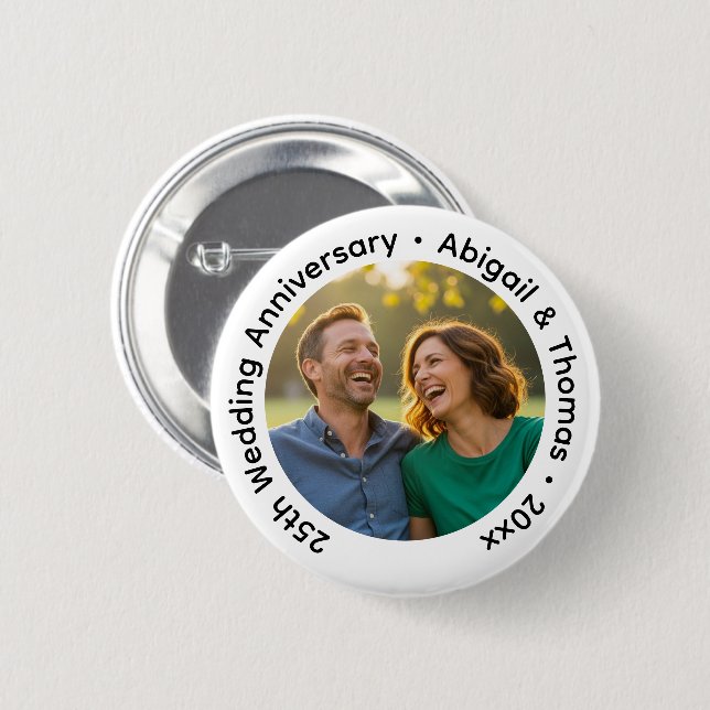 Add Your Own Couple Photo 25th Wedding Anniversary Button (Front & Back)