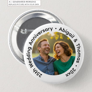 Add Your Own Couple Photo 25th Wedding Anniversary Button