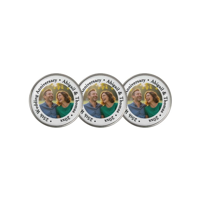 Add Your Own Couple Photo 25th Wedding Anniversary Golf Ball Marker (3 Up)