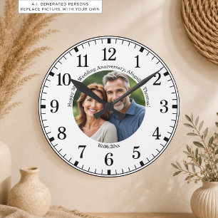 Add Your Own Couple Photo 30th Wedding Anniversary Round Clock