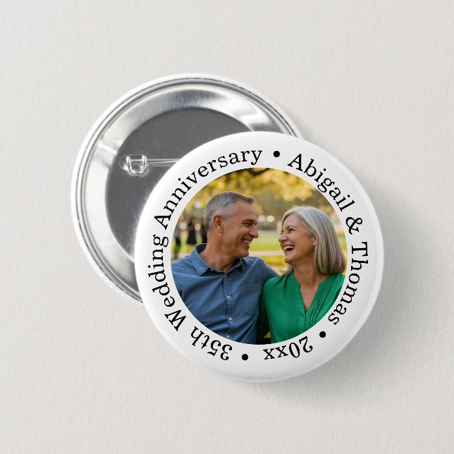 Add Your Own Couple Photo 35th Wedding Anniversary Button (Front & Back)
