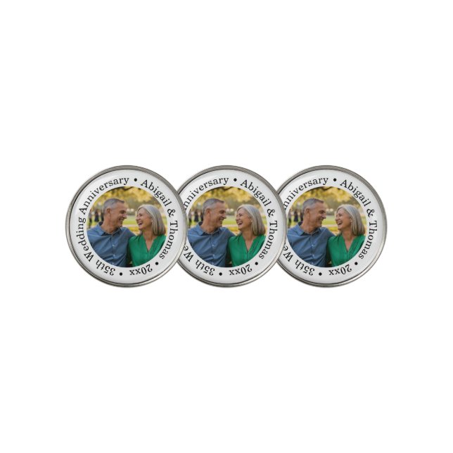 Add Your Own Couple Photo 35th Wedding Anniversary Golf Ball Marker (3 Up)