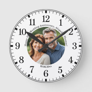 Add Your Own Couple Photo 35th Wedding Anniversary Round Clock