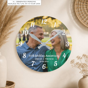 Add Your Own Couple Photo 35th Wedding Anniversary Round Clock