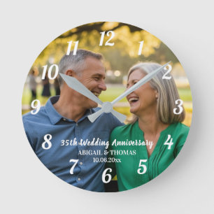 Add Your Own Couple Photo 35th Wedding Anniversary Round Clock