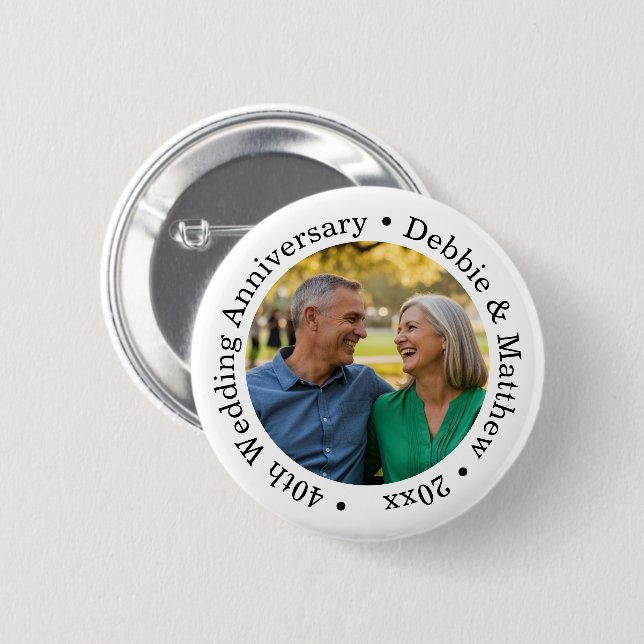 Add Your Own Couple Photo 40th Wedding Anniversary Button (Front & Back)