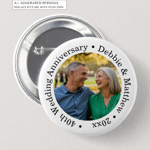 Add Your Own Couple Photo 40th Wedding Anniversary Button