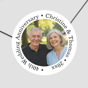 Add Your Own Couple Photo 40th Wedding Anniversary Classic Round Sticker