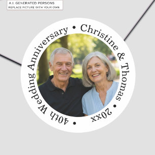 Add Your Own Couple Photo 40th Wedding Anniversary Classic Round Sticker