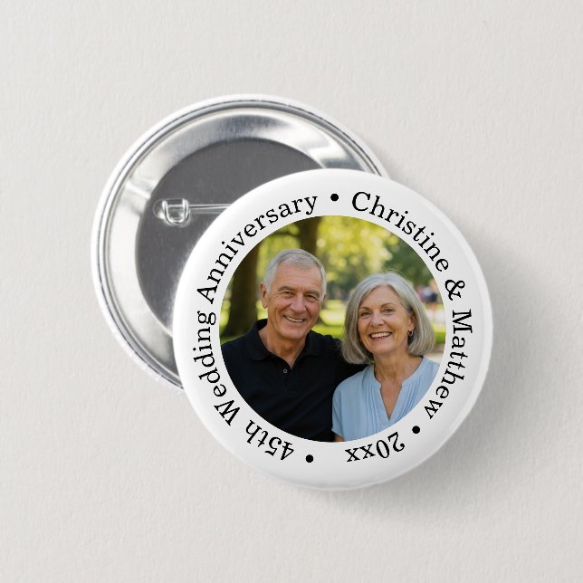 Add Your Own Couple Photo 45th Wedding Anniversary Button (Front & Back)