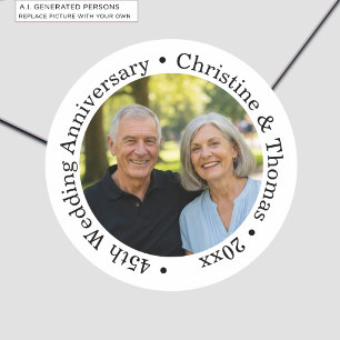 Add Your Own Couple Photo 45th Wedding Anniversary Classic Round Sticker