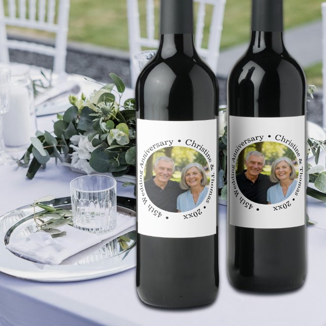 Add Your Own Couple Photo 45th Wedding Anniversary Wine Label (Creator Uploaded)