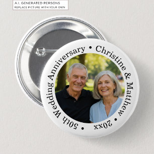 Add Your Own Couple Photo 50th Wedding Anniversary Button