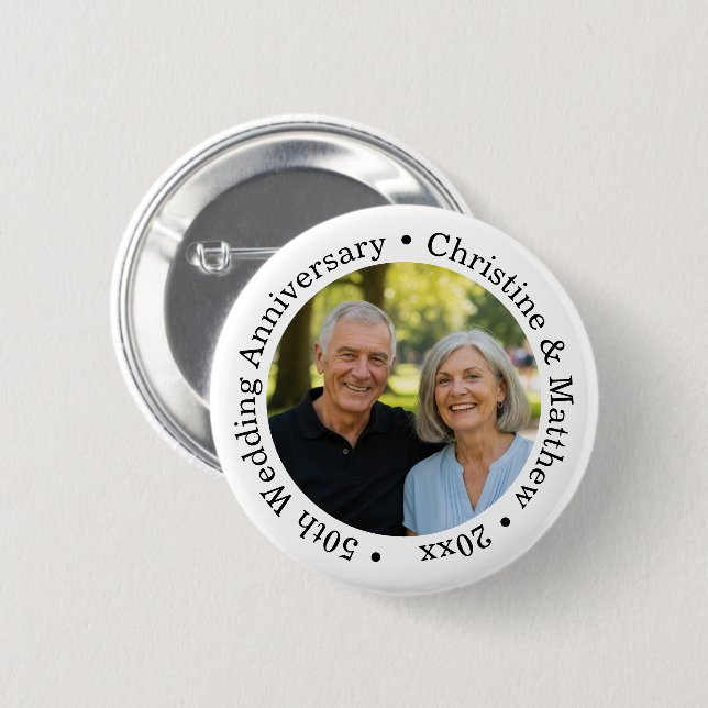 Add Your Own Couple Photo 50th Wedding Anniversary Button (Front & Back)