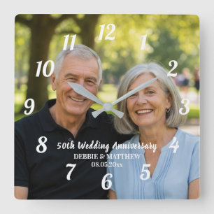 Add Your Own Couple Photo 50th Wedding Anniversary Square Wall Clock