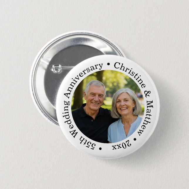 Add Your Own Couple Photo 55th Wedding Anniversary Button (Front & Back)