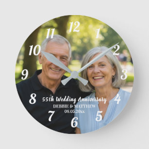 Add Your Own Couple Photo 55th Wedding Anniversary Round Clock