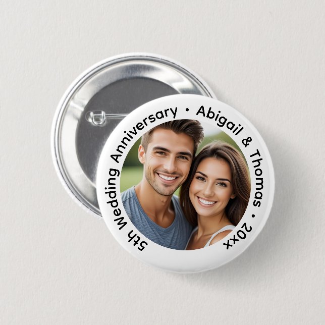 Add Your Own Couple Photo 5th Wedding Anniversary  Button (Front & Back)