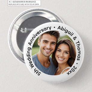 Add Your Own Couple Photo 5th Wedding Anniversary Button
