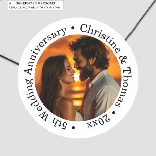 Add Your Own Couple Photo 5th Wedding Anniversary Classic Round Sticker