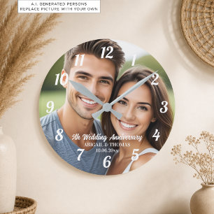 Add Your Own Couple Photo 5th Wedding Anniversary Round Clock