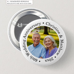 Add Your Own Couple Photo 60th Wedding Anniversary Button