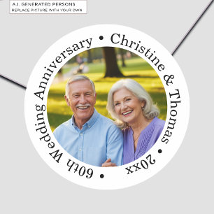 Add Your Own Couple Photo 60th Wedding Anniversary Classic Round Sticker