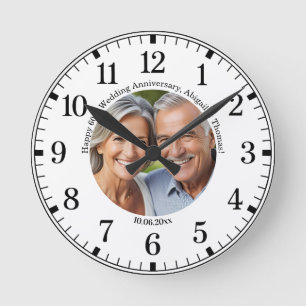 Add Your Own Couple Photo 60th Wedding Anniversary Round Clock
