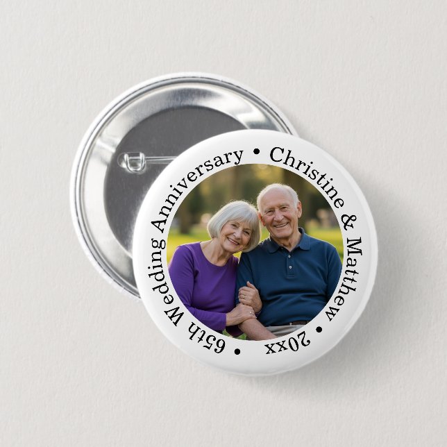 Add Your Own Couple Photo 65th Wedding Anniversary Button (Front & Back)