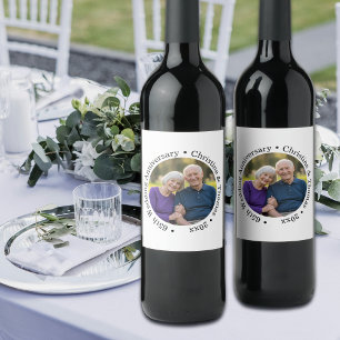 Add Your Own Couple Photo 65th Wedding Anniversary Wine Label