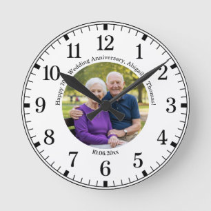 Add Your Own Couple Photo 70th Wedding Anniversary Round Clock
