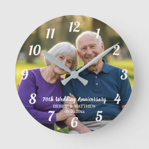Add Your Own Couple Photo 70th Wedding Anniversary Round Clock