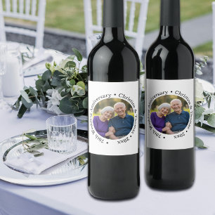 Add Your Own Couple Photo 70th Wedding Anniversary Wine Label