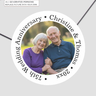 Add Your Own Couple Photo 75th Wedding Anniversary Classic Round Sticker