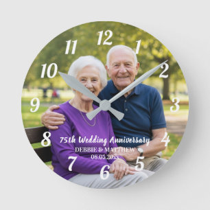 Add Your Own Couple Photo 75th Wedding Anniversary Round Clock