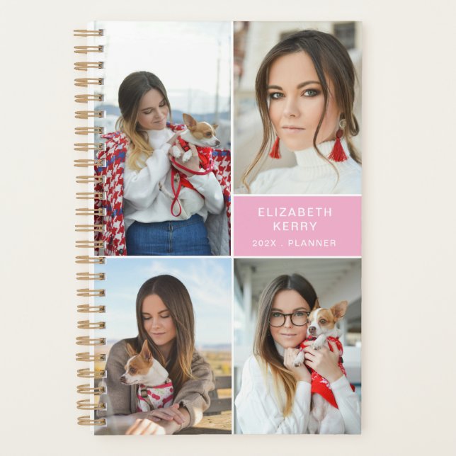 Add Your Own Custom 4 Photo Collage Pink Planner (Front)