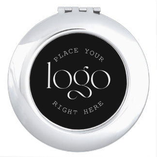 Add Your Own Custom Business Logo Modern Black Compact Mirror