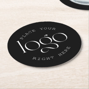 Add Your Own Custom Business Logo Modern Black Round Paper Coaster