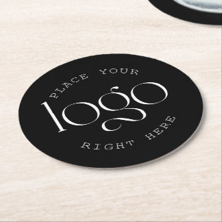 Add Your Own Custom Business Logo Modern Black Round Paper Coaster