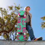 Add Your Own Custom Name Personalized Mint Pink Skateboard<br><div class="desc">Add Your Own Custom Name Personalized Skateboard features your personalized name in modern hot pink typography on a simple mint green background. Personalize by editing the text in the text box provided. Give a custom made gift, personalized skateboard to your favorite skateboarder for Christmas, birthday or your BFF. Designed by...</div>